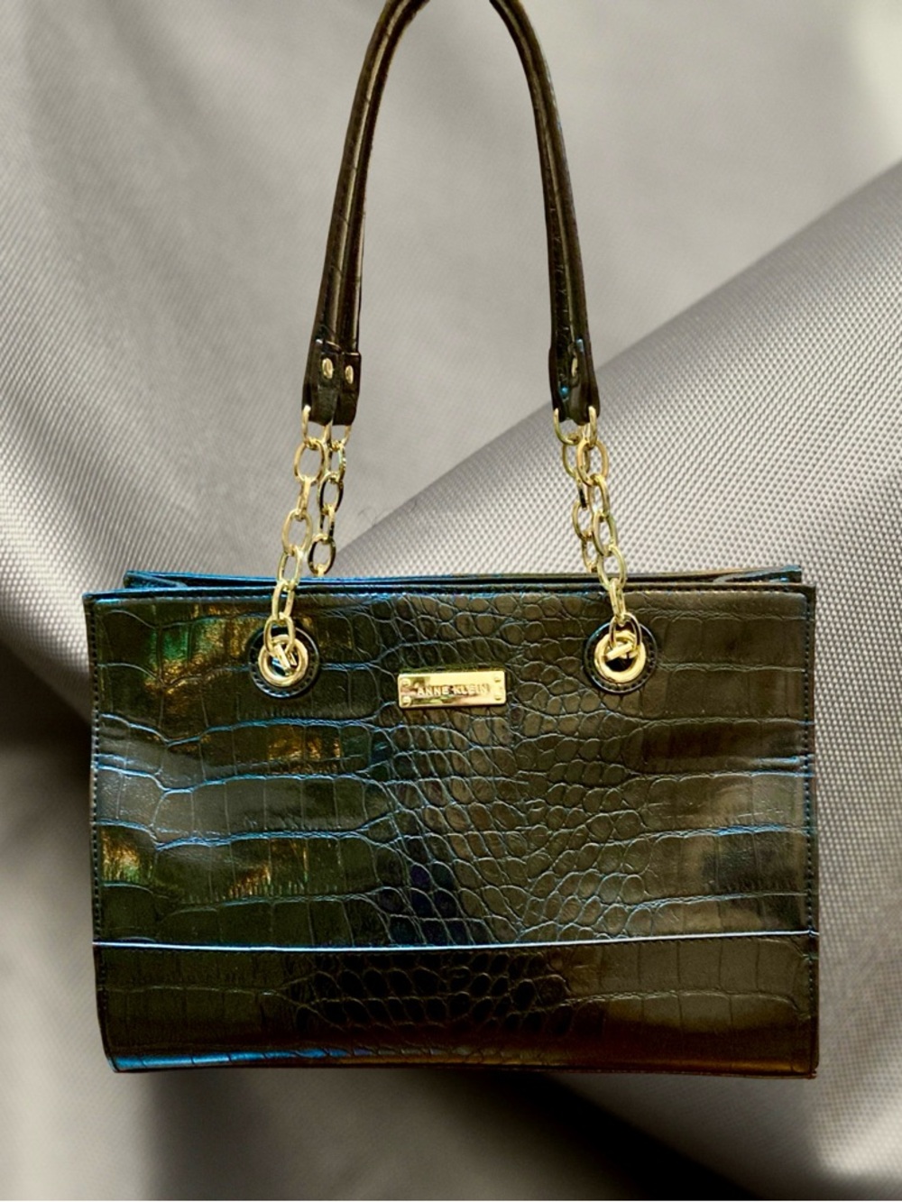 Anne Klein Croc-Embossed tote Bag Chain handles New